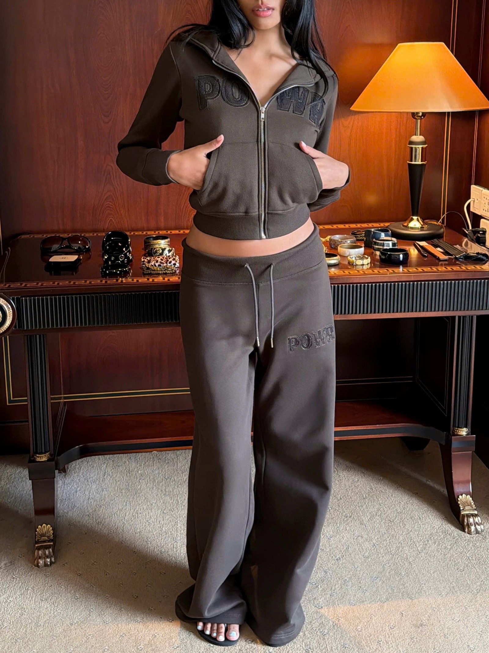 Ashley Lace Bootcut Jogger Dark Brown